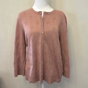 Cable & Gauge mauve long sleeve button front heart cardigan Size L New